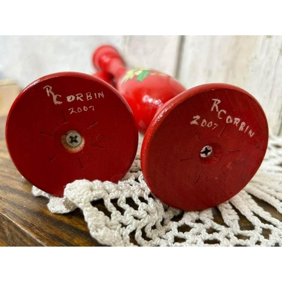 Vintage Candle Holders Christmas Poinsettias Handmade Wooden Candle Holder - Picture 4 of 4